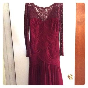 Lace top burgundy gown